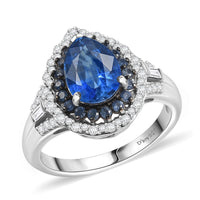 Kashmir Kyanite and Multi Gemstone 3.00 ctw Water Ripples Ring in Rhodium Over Sterling Silver (Del. In 10-12 Days)