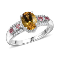 D'Joy Mocha Scapolite and Multi Gemstone 1.40 ctw Ring in Rhodium Over Sterling Silver (Size 10.0)