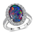 10K White Gold Premium Elysian Opal (Triplet), Luxuriant Lab Grown Diamond (G-H, SI) (0.91 cts) Halo Ring (Size 10.0) (4.38 g) 4.34 ctw - Sticky add to cart bar