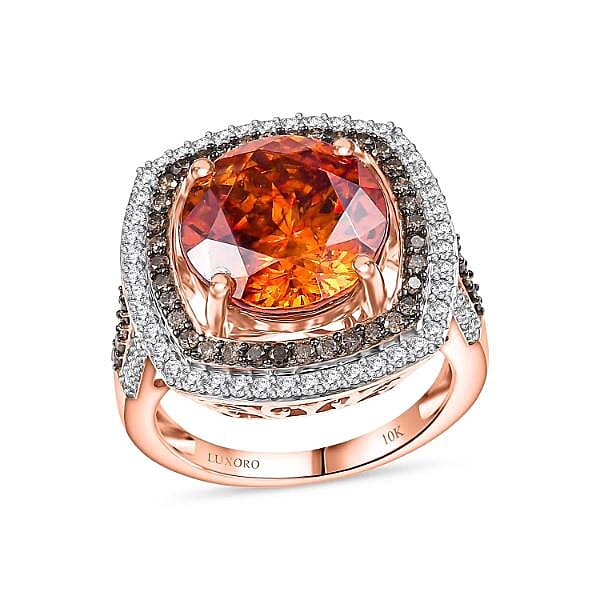 Luxoro 10K Rose Gold Premium Picos Altos Sphalerite, Natural Champagne and White Diamond (I2) (1.10 cts) Ring (Size 10.0) 10.30 ctw