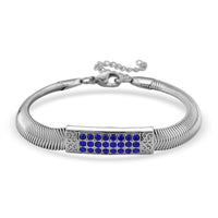 Blue Austrian Crystal Snake Chain Bracelet in Stainless Steel (7.5-9.5In)