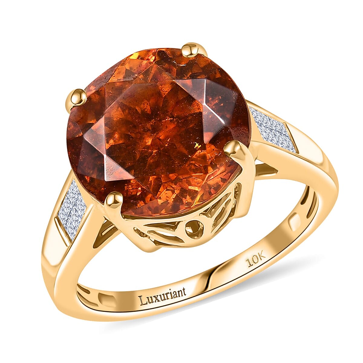 10K Yellow Gold Premium Picos Altos Sphalerite, Luxuriant Lab Grown Diamond (E-F, VS) (0.30 cts) Ring (Size 10.0) 14.30 ctw
