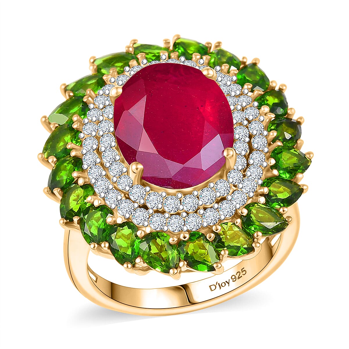 Premium Niassa Ruby (FF), Multi Gemstone Ring in 18K Vermeil YG Over Sterling Silver (Size 7.0) 11.80 ctw