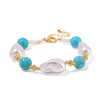 Baroque Shape Shell Pearl, Constituted Blue Howlite Beaded 70.00 ctw Bracelet in Goldtone (7.00-9.00 In)