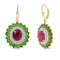 D'Joy Premium Niassa Ruby (FF) and Multi Gemstone 17.00 ctw Empress of the Forest Lever Back Earrings in 18K Vermeil Yellow Gold Over Sterling Silver - Sticky add to cart bar