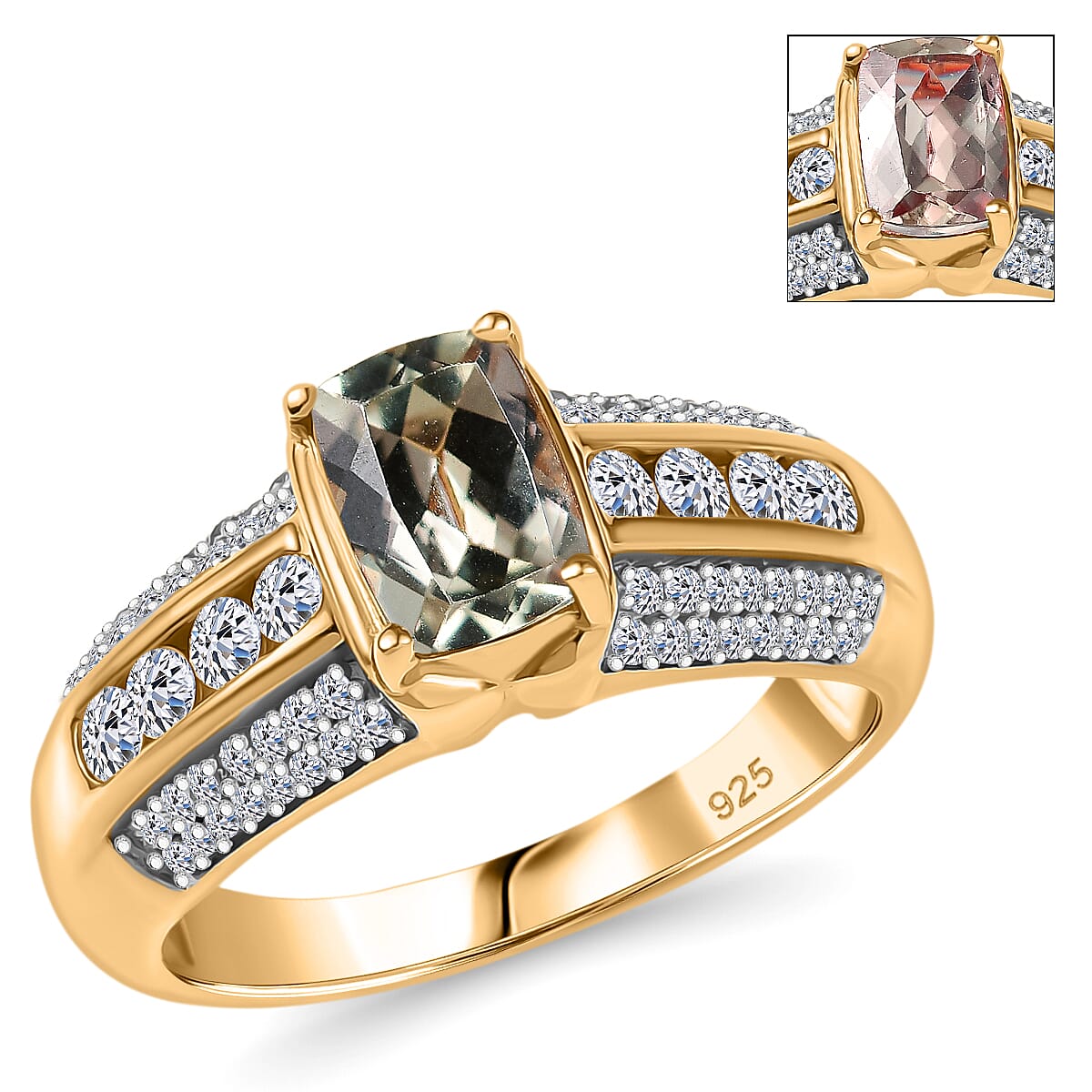 AAA Turkizite, Luxuriant Lab Grown Diamond (SI) (0.50 cts) Ring in 18K Vermeil YG Over Sterling Silver (Size 10.0) 1.50 ctw