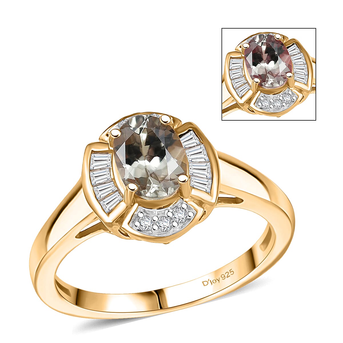 D'Joy AAA Turkizite, Moissanite Fancy Ring in 18K Vermeil YG Over Sterling Silver (Size 10.0) 1.10 ctw