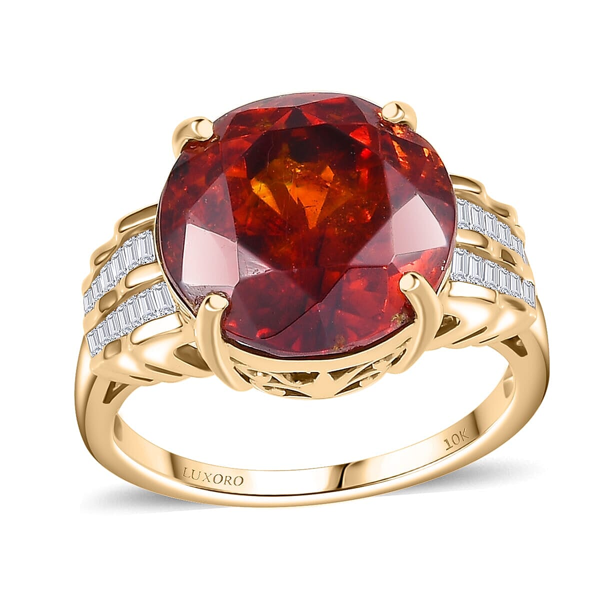 Luxoro Premium Picos Altos Sphalerite and G-H I2 Diamond 14.00 ctw Ring in 10K Yellow Gold (Size 7.0)