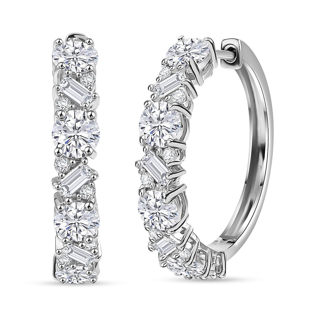 D'Joy Moissanite 4.75 ctw Stars and Constellations Hoop Earrings in Rhodium Over Sterling Silver