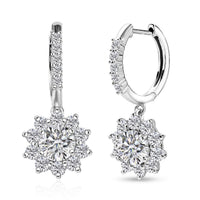 D'Joy Moissanite 3.90 ctw Sunflower Drop Earrings in Rhodium Over Sterling Silver