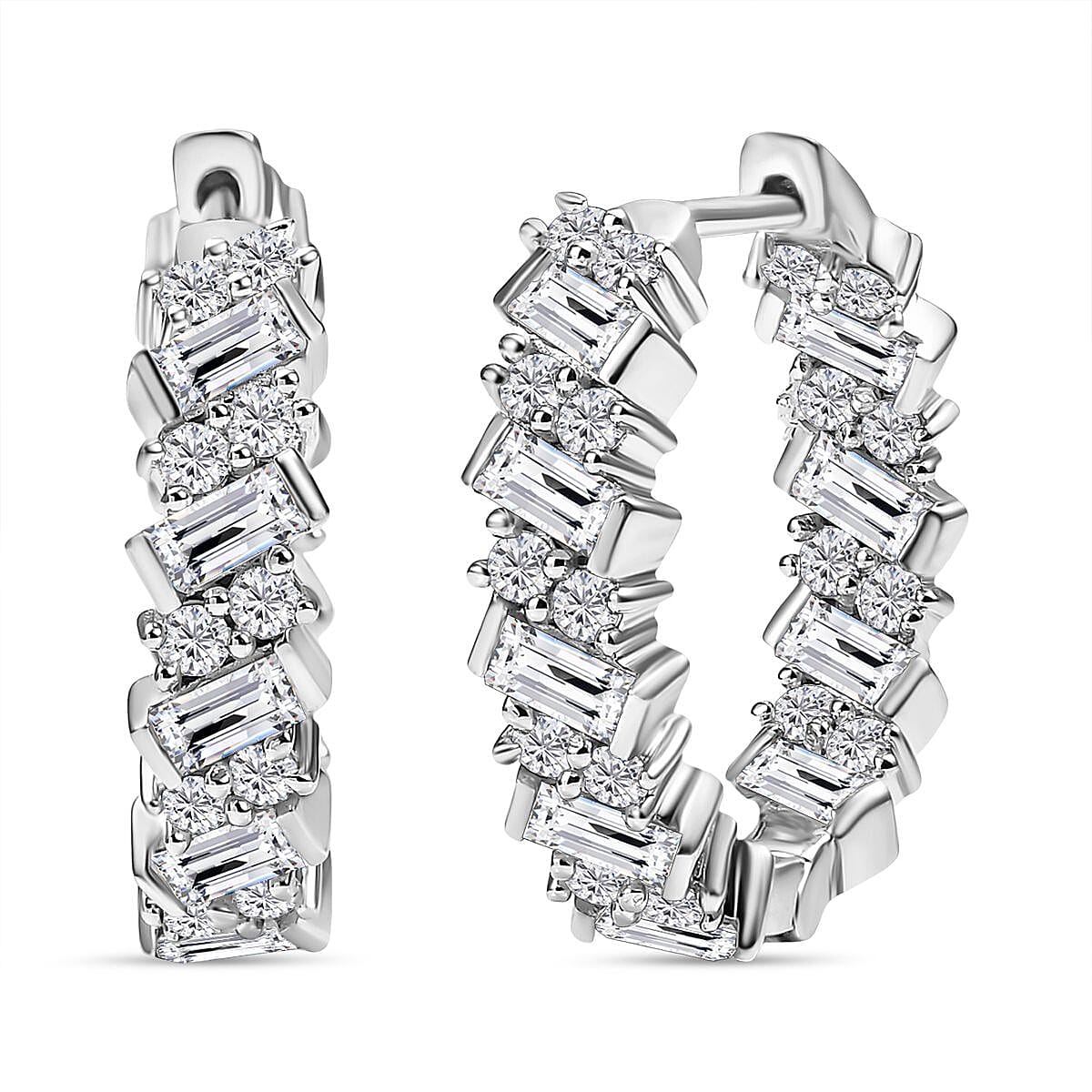 D'Joy Moissanite 3.15 ctw Wave Earrings in Rhodium Over Sterling Silver