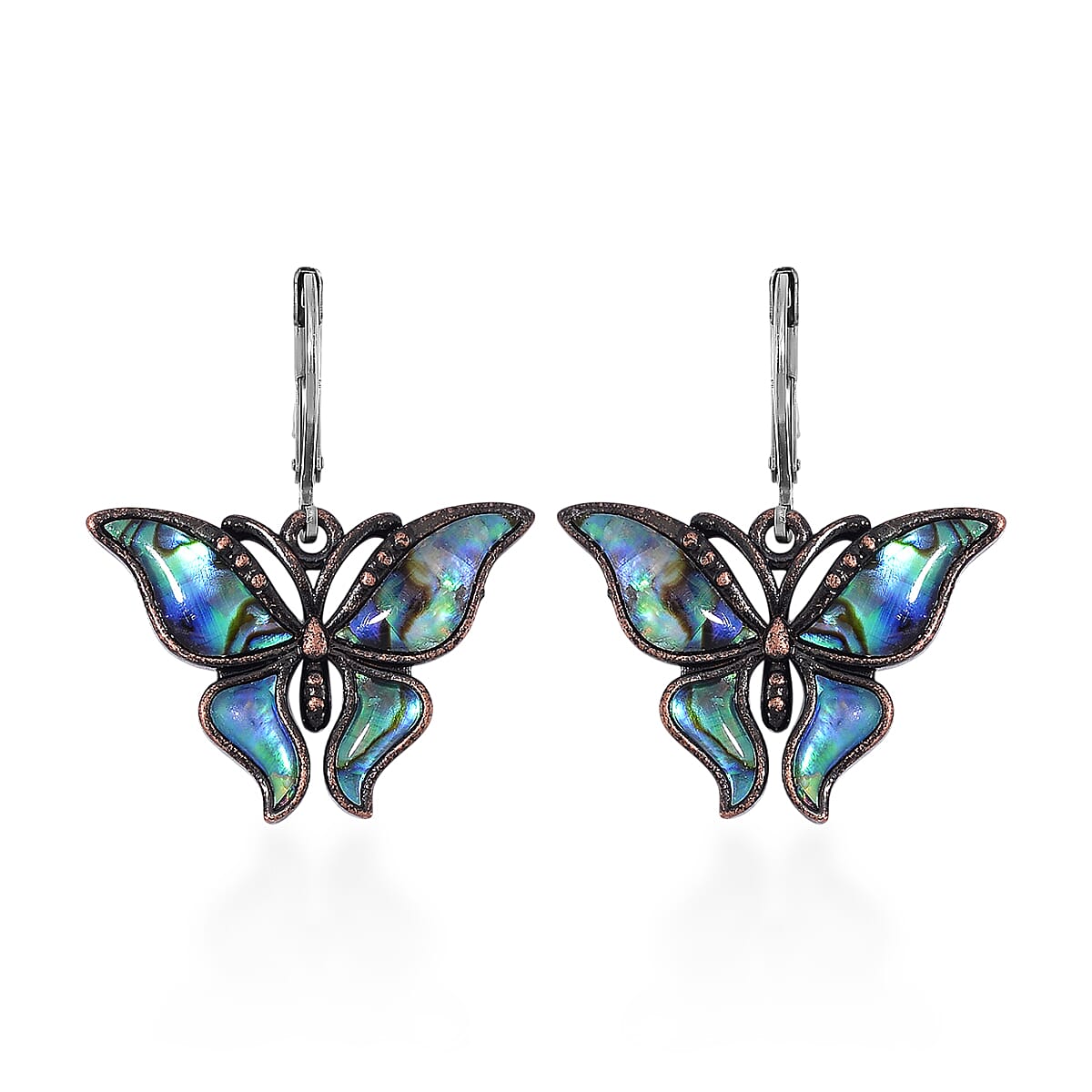 Abalone Shell Lever Back Earrings in Silvertone and Stainless Steel