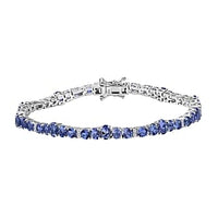 Tanzanite and White Zircon 8.95 ctw Cluster Bracelet in Rhodium Over Sterling Silver (7.5 In) (10.35 g)