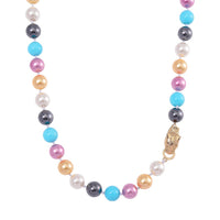 White Shell Pearl Necklace with Leopard Lock in Goldtone (20 Inches)