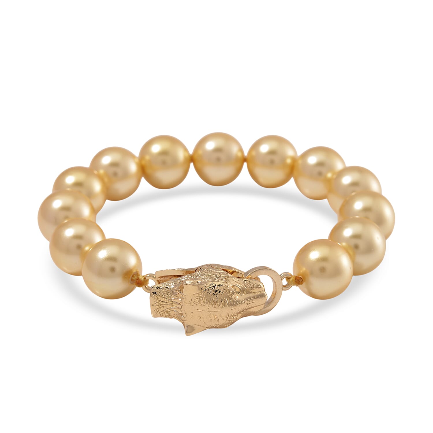 White Shell Pearl Bracelet with Leopard Lock in Goldtone (7.00 In)