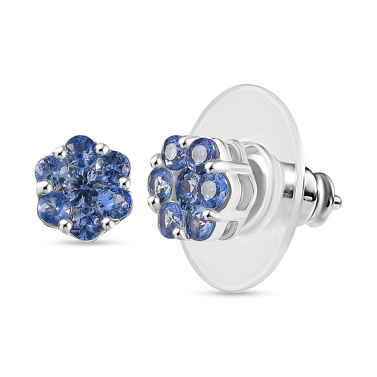 D'Joy Premium Ceylon Blue Sapphire 1.00 ctw Moonlit Earrings in Rhodium Over Sterling Silver