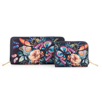 Set of 2 Purple and Blue Butterfly Pattern Long Wallet and Small Wallet