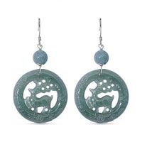 Olmec Jadeite Earrings in Rhodium Over Sterling Silver 40.00 ctw