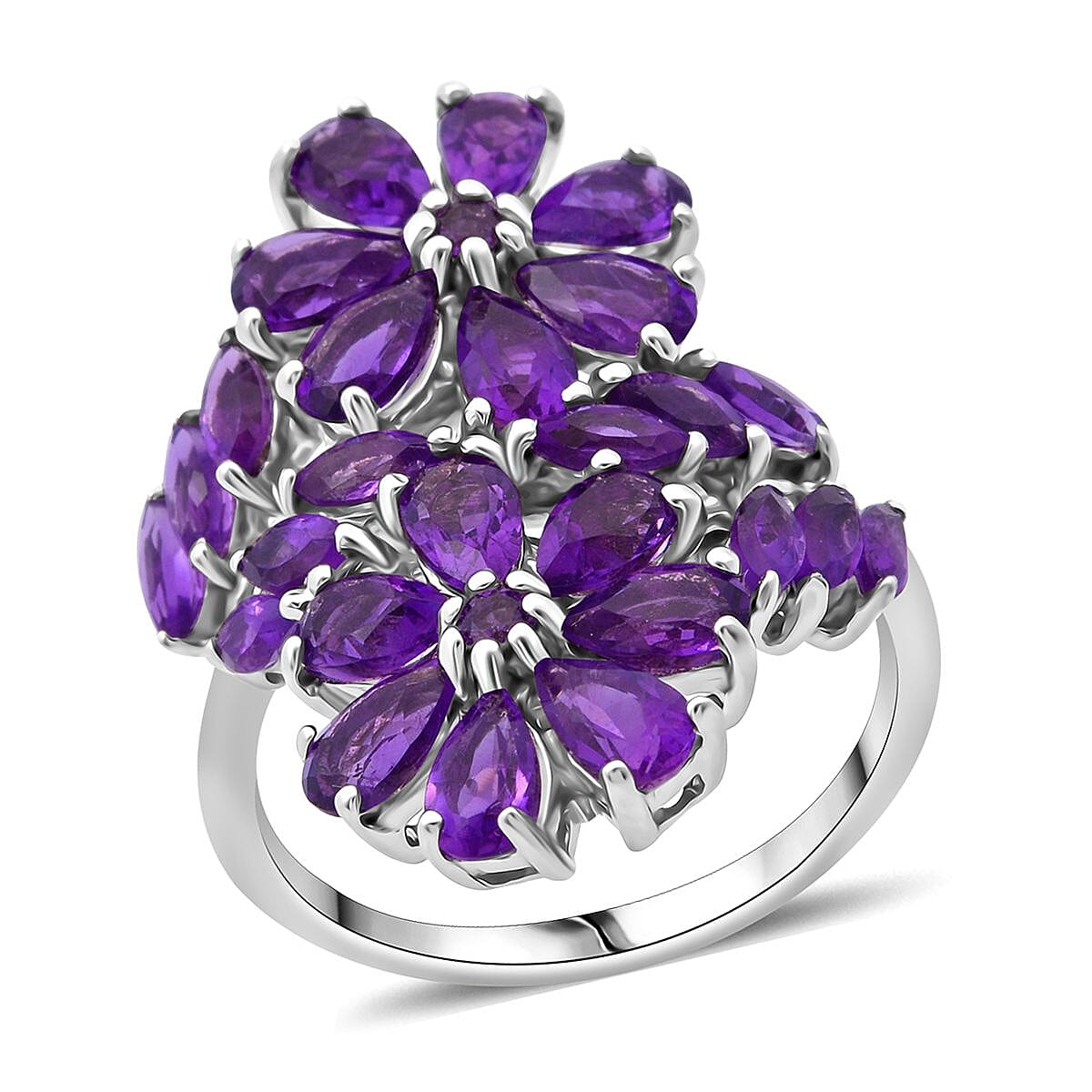 African Amethyst 3.80 ctw Bypass Flower Ring in Rhodium Over Sterling Silver (Size 10.0)