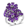 African Amethyst 3.80 ctw Bypass Flower Ring in Rhodium Over Sterling Silver (Size 10.0) - Sticky add to cart bar