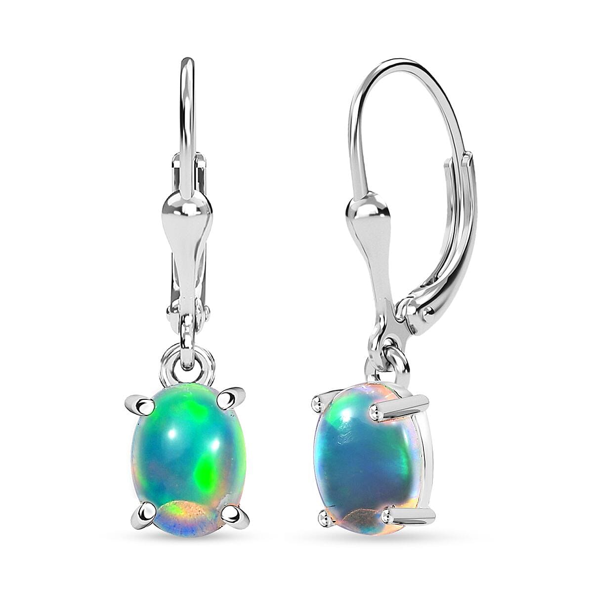 D'Joy Ethiopian Welo Opal 1.65 ctw Lever Back Earrings in Rhodium Over Sterling Silver