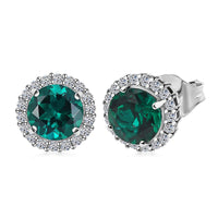 Certified & Appraised AAA Luxuriant Lab Grown Emerald and Lab Grown Diamond 2.48 ctw Earrings in 10K White Gold