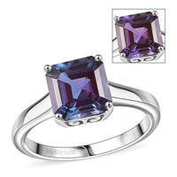 Certified & Appraised 10K White Gold AAA Asscher Cut Luxuriant Lab Grown Alexandrite Solitaire Ring (Size 10.0) 2.95 ctw