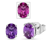 Certified & Appraised 10K White Gold AAA Luxuriant Lab Grown Purple Sapphire Solitaire Stud Earrings 2.70 ctw