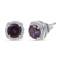 Certified & Appraised AAA Luxuriant Lab Grown Alexandrite and G-H SI Lab Grown Diamond 2.90 ctw Stud Earrings in 10K White Gold