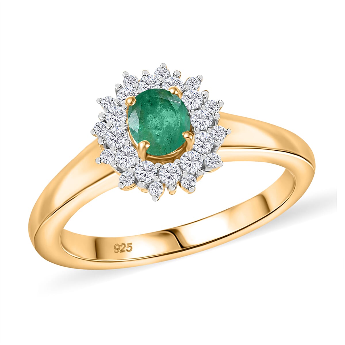 Kagem Zambian Emerald and Moissanite 0.65 ctw Ring in 18K Yellow Gold Plated Sterling Silver (Size 11.5)