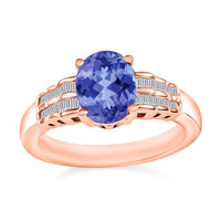 Luxoro Premium Tanzanite and G-H I2 Diamond Ring in 10K Rose Gold (Size 10.0) 2.10 ctw