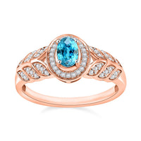 Cambodian Blue Zircon and Moissanite Ring in 18K Vermeil Rose Gold Over Sterling Silver (Size 10) 0.90 ctw