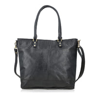 Beige Genuine Leather RFID Protected Tote Bag with Adjustable Detachable Shoulder Strap