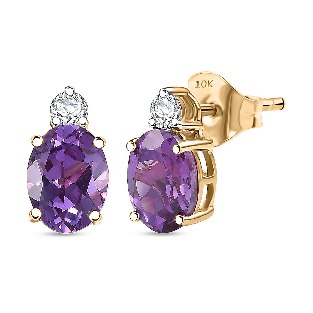 Certified & Appraised 10K Yellow Gold AAA Luxuriant Lab Grown Color Change Sapphire, Lab Grown Diamond (G-H, SI) Earrings 2.95 ctw