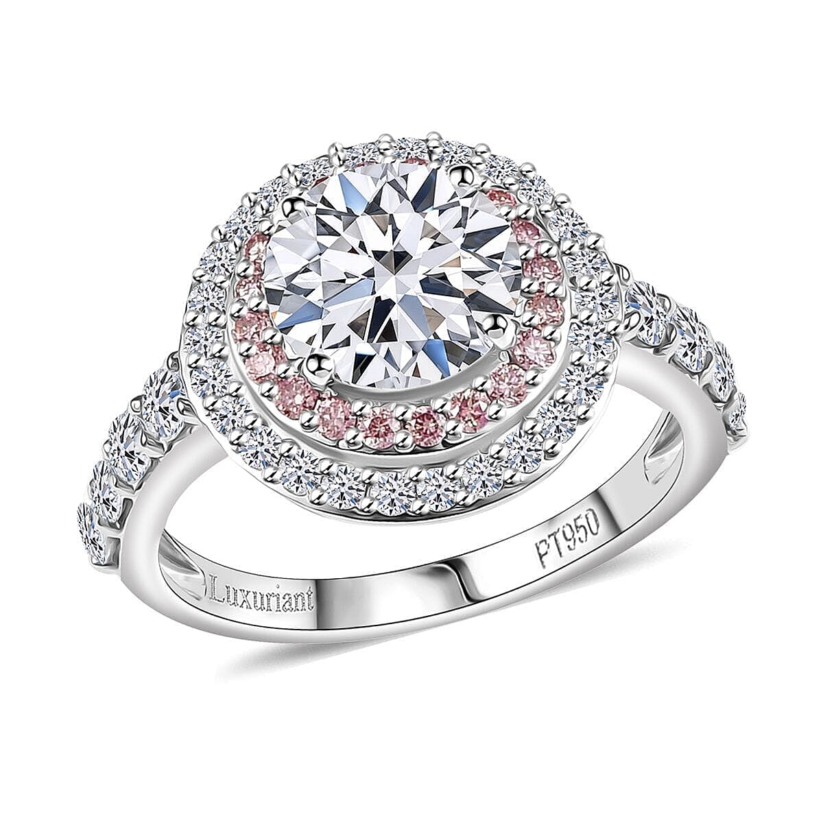 IGI Certified Luxuriant Lab Grown White and Pink Diamond VS 3.00 ctw Radiant Halo Ring in 950 Platinum