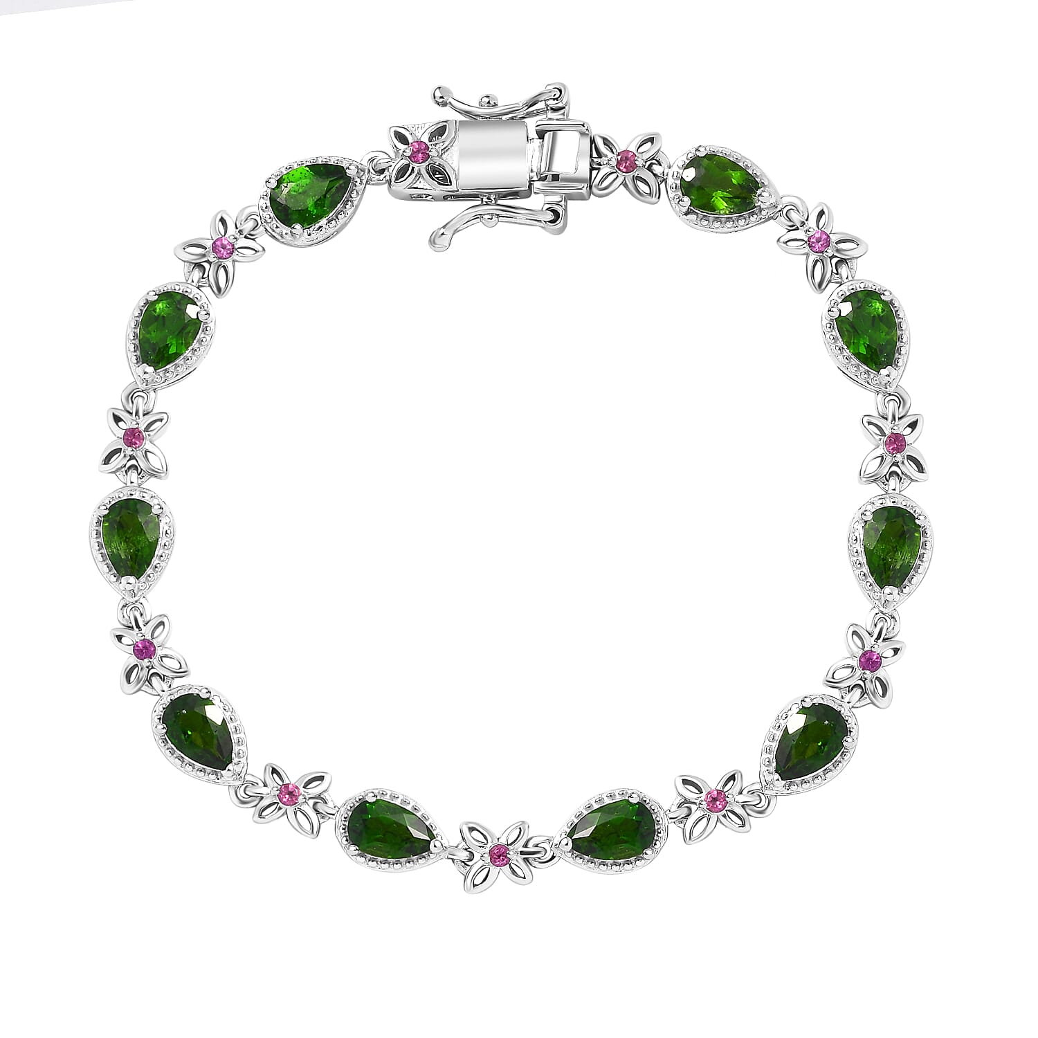 Chrome Diopside and Orissa Rhodolite Garnet 5.50 ctw Bracelet in Rhodium Over Sterling Silver (6.50 In)