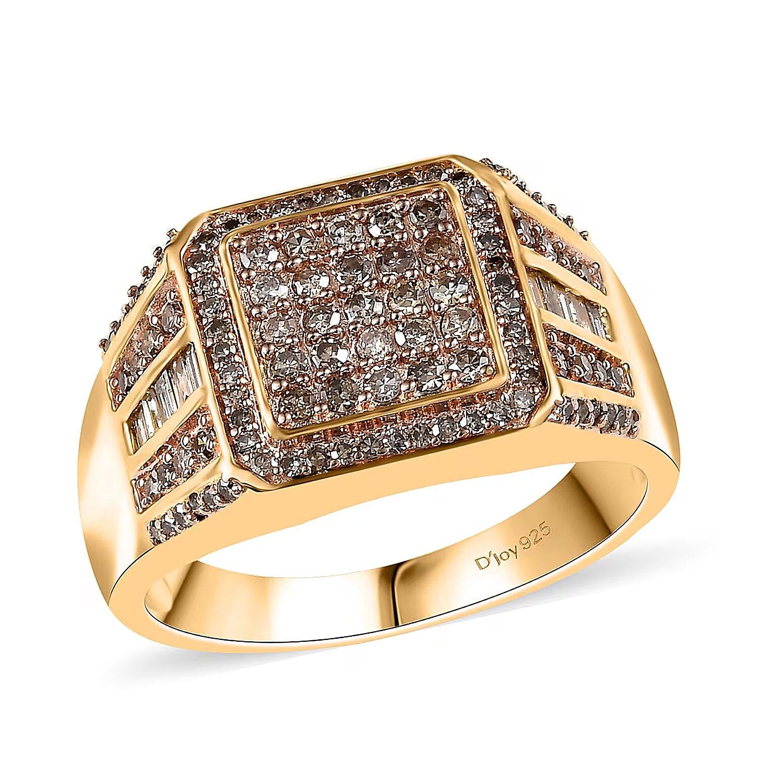 D'Joy Natural Champagne Diamond 1.00 ctw Men's Ring in 18K Vermeil Yellow Gold Over Sterling Silver (Size 10.0)