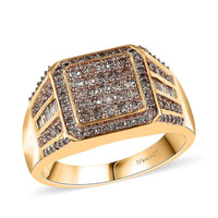 D'Joy Natural Champagne Diamond 1.00 ctw Men's Ring in 18K Vermeil Yellow Gold Over Sterling Silver (Size 10.0)