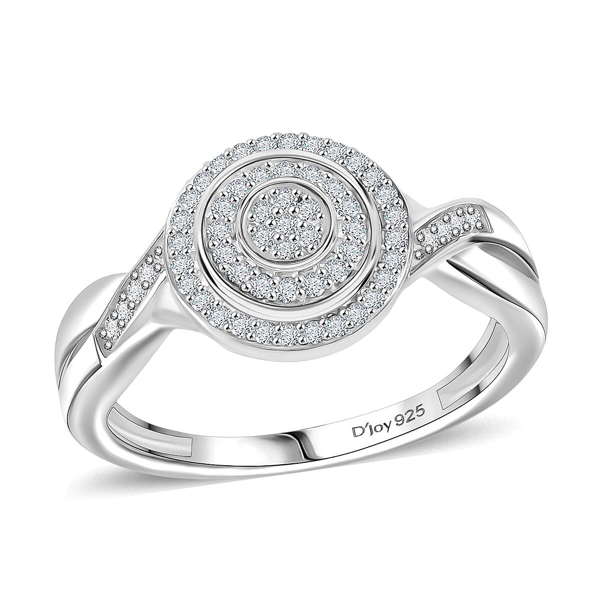 D'Joy White Diamond Ring in Rhodium Over Sterling Silver (Size 10.0) 0.25 ctw