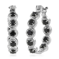 EverTrue Thai Black Spinel Hoop Earrings in Stainless Steel 4.00 ctw