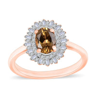Golden Turkizite and Diamond 1.13 ctw Ring in 18K Vermeil Rose Gold Over Sterling Silver