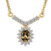 Natural Golden Tanzanite and White Zircon Cluster 0.74 ctw Necklace in Sterling Silver 18 Inches