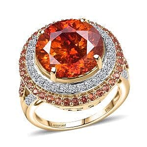 10K Yellow Gold Premium Picos Altos Sphalerite, Padparadscha Sapphire and Luxuriant Lab Grown Diamond (G-H, SI) (0.63 cts) Ring (Size 10.0) 13.10 ctw