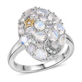 Karis Moon Glow Moonstone and White Zircon 2.00 ctw Moon Star Ring 18K YG Plated and Platinum Bond - Sticky add to cart bar
