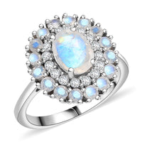 D'Joy Moon Glow Moonstone and White Zircon 2.35 ctw Ring in Platinum Over Sterling Silver (Size 10.0)