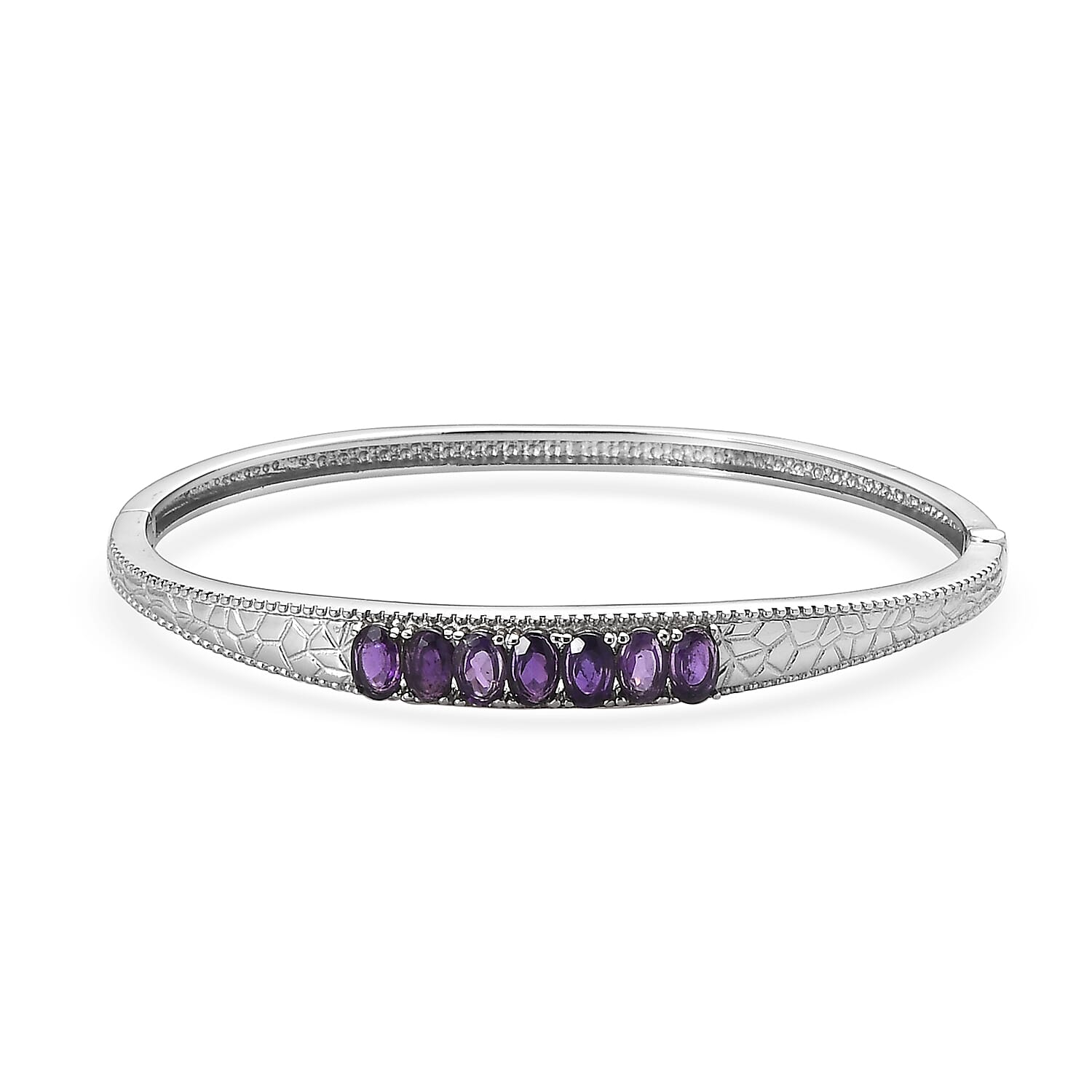 African Amethyst 2.90 ctw Bangle Bracelet in Stainless Steel (7.25 In)