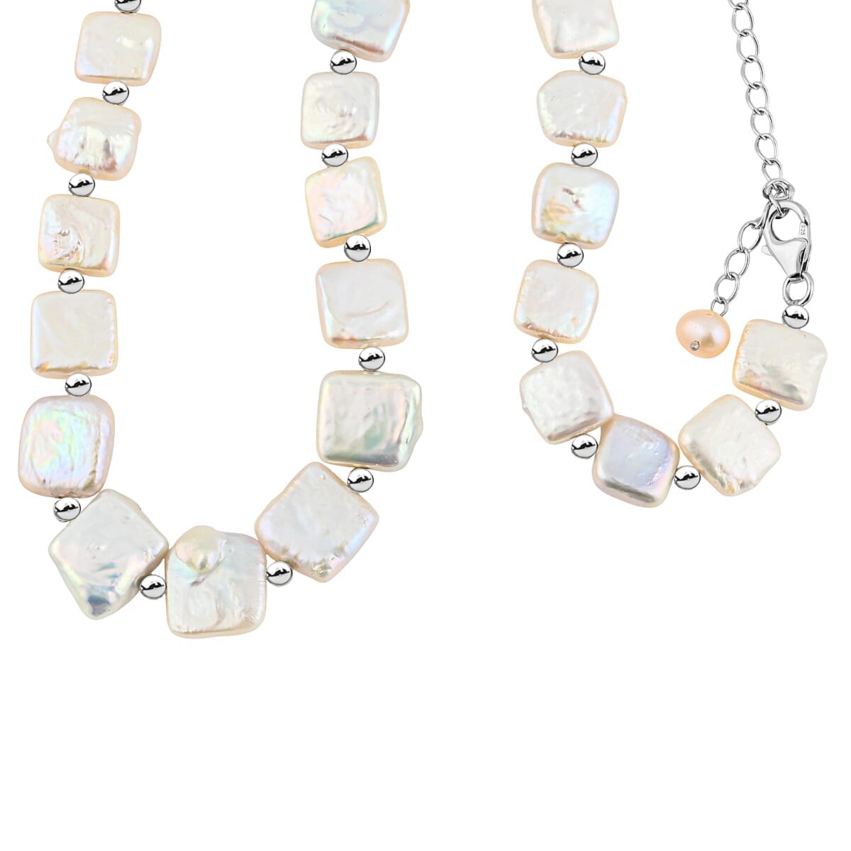 White Baroque Freshwater Pearl Necklace in Rhodium Over Sterling Silver (18 Inches)