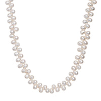 White Freshwater Pearl Oval Shape Dancing Bubbles Necklace in Rhodium Over Sterling Silver 18 Inches