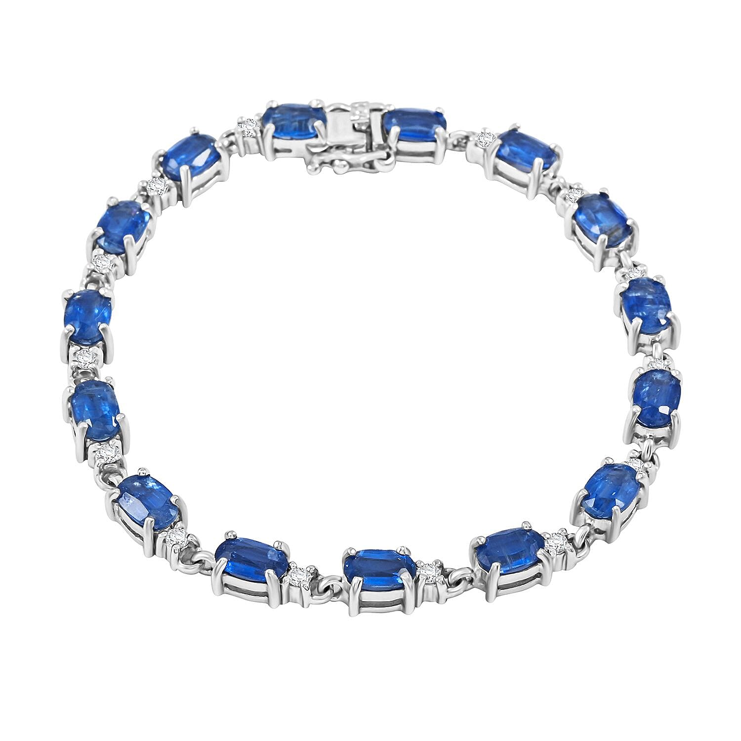 Kashmir Kyanite and Moissanite 9.50 ctw Bracelet in Rhodium Over Sterling Silve (6.50 In)