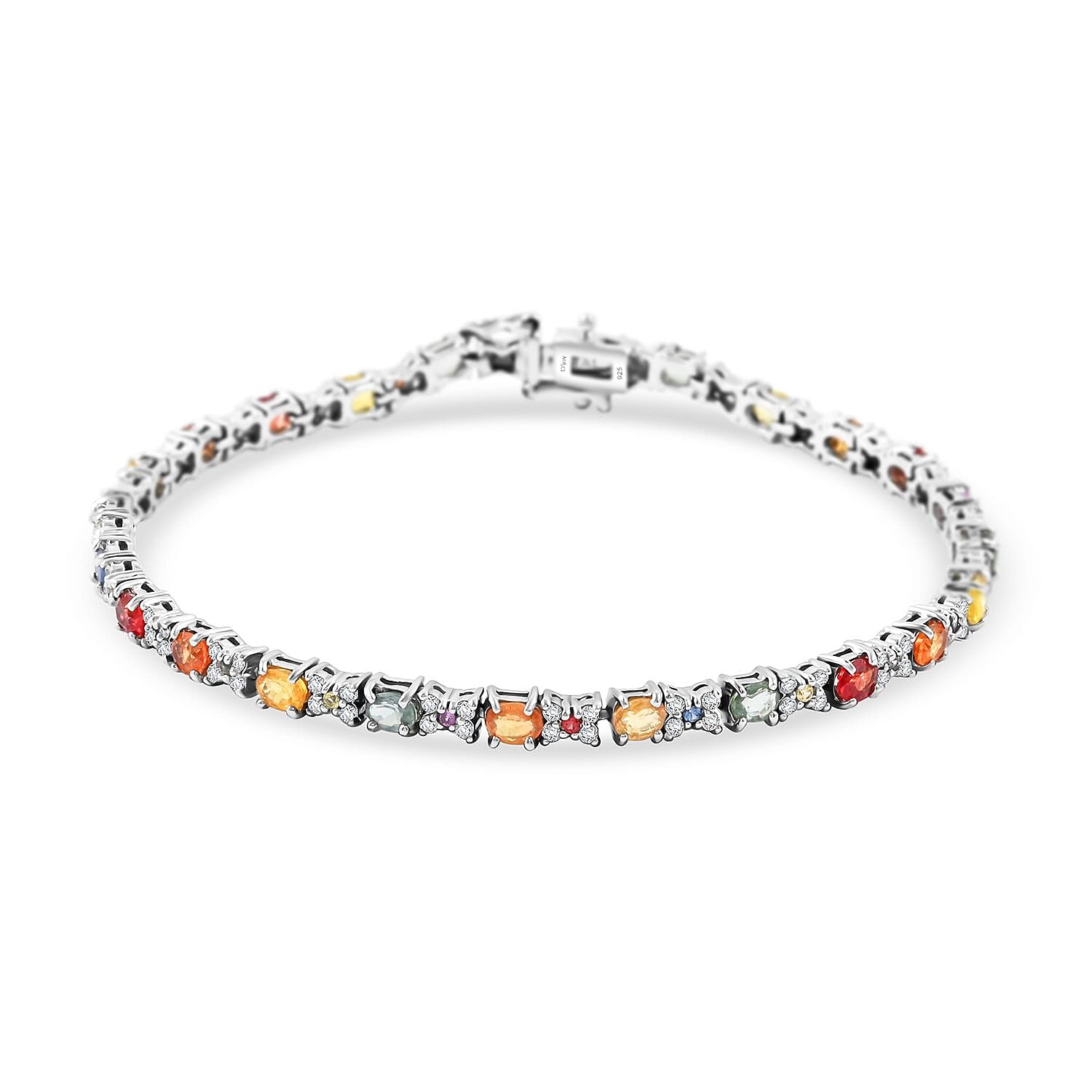 Premium Multi Sapphire, White Zircon Bracelet in Rhodium Over Sterling Silver (6.50 In) 7.00 ctw